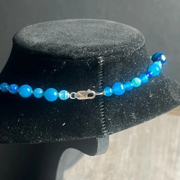 Blue Lapis and Impression Jasper Precious Stones Sterling Silver Clasp Necklace - Picture 6 of 10